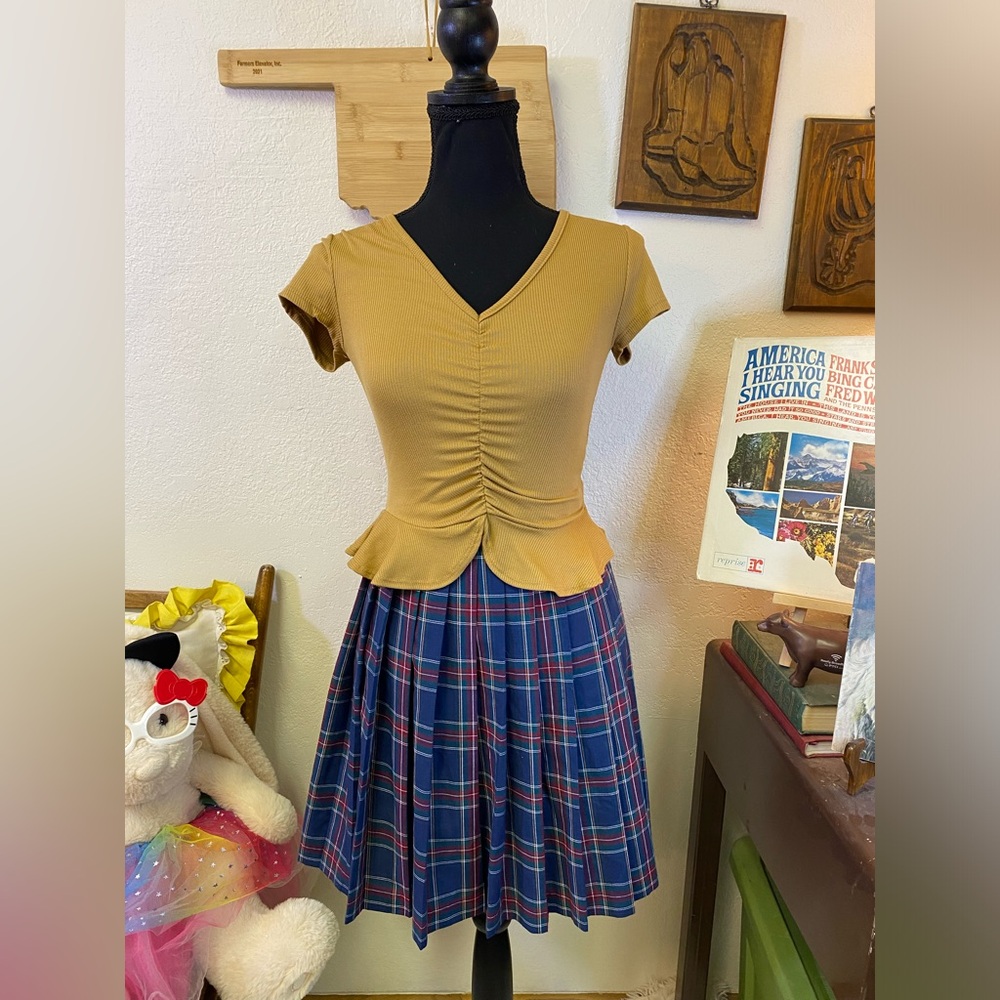 Vintage 90's Y2K 62 East Blue Plaid Pleated Mini Skirt Preppy Schoolgirl 5/6